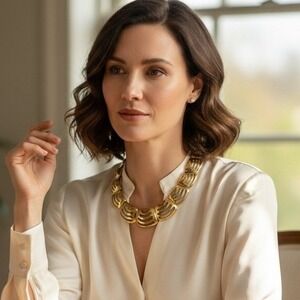 Vintage Monet Gold Tone Openwork Collar Necklace Brutalist Graduated Statement